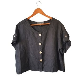 100% Linen Button Down Black Top XL